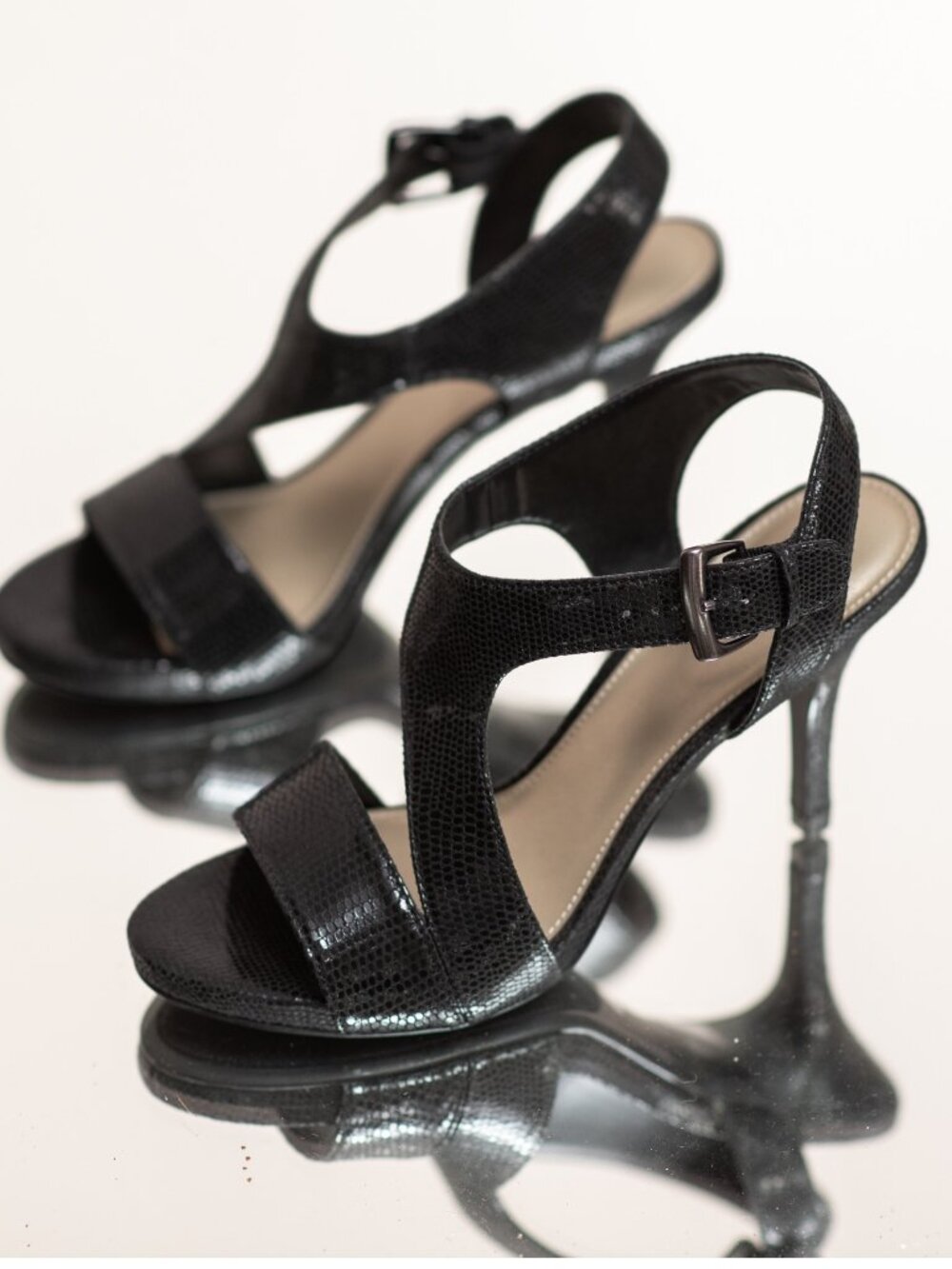 NEW Vintage Y2K East 5th EF Jackie Black Lizard Sandal Kitten Heels 6.5 Glam